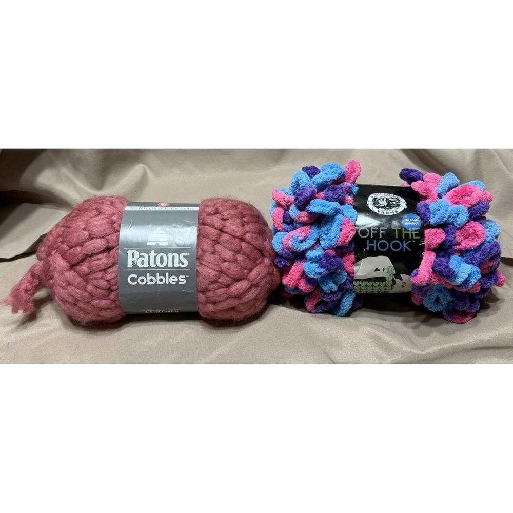 Mixed Lot Of 2 Pattons Cobbles Dreamy‎ Pink, Lion Brand Off The Hook Hugs&Kisses